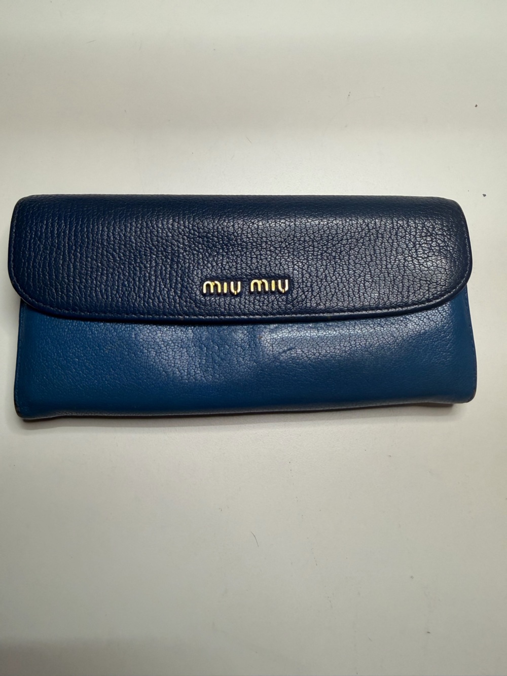 Miu Miu Blue Leather Zip Wallet with Gold Hardware